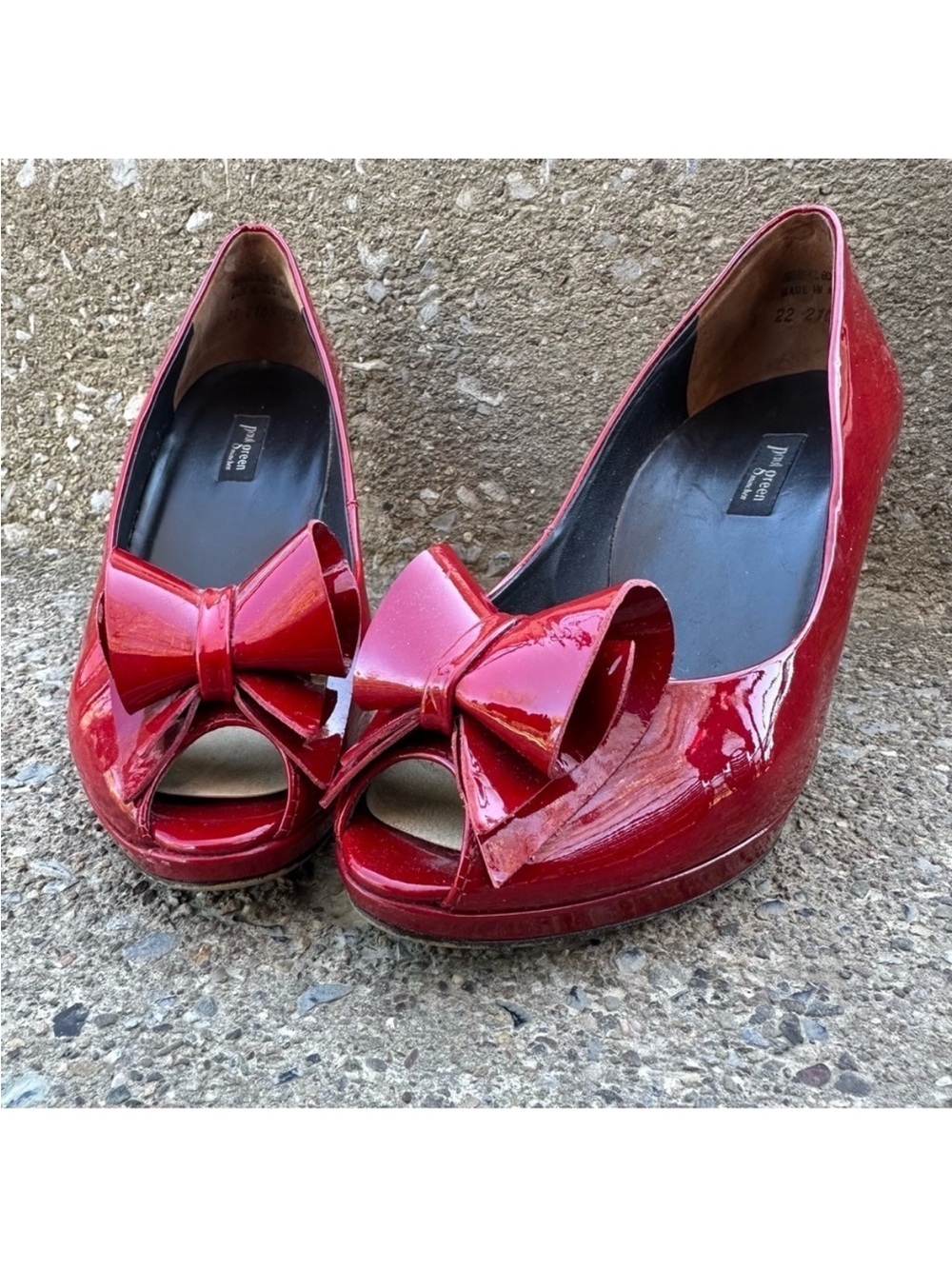 Paul Green Red Patent Leather Peep Toe Bow Platform Pumps Heels 6.5 Austria